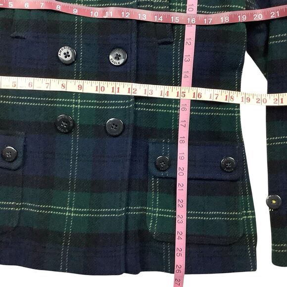 American Eagle Wool Blend Plaid Hooded Pea Coat Jacket Women M L Green Blue Y2K - Picture 8 of 12